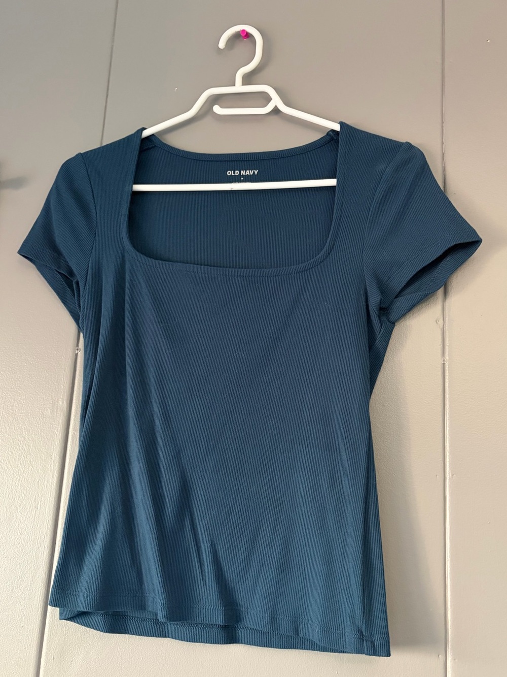 Old Navy Teal Square-Neck Ribbed Short Sleeve Tee